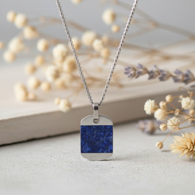 Collier Plaque militaire, Acier & Lapis lazuli, 65cm - Emanessence