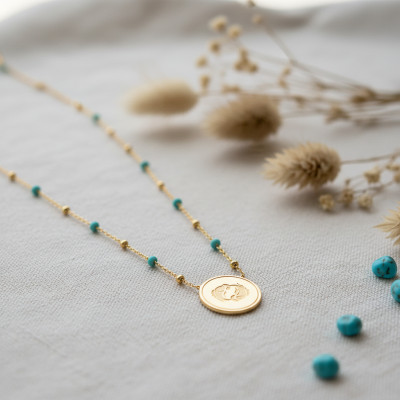 Collier Signe Astrologique Poisson, Argent 925 Doré & Email Bleu - Vandona