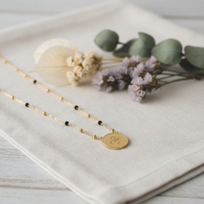 Collier Signe Astrologique Scorpion, Argent 925 Doré & Email Noir - Vandona