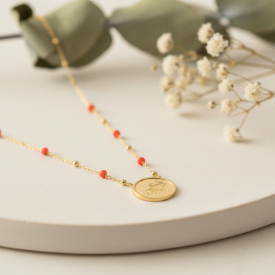Collier Signe Astrologique Sagittaire, Argent 925 Doré & Email Orange - Vandona