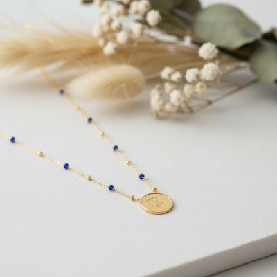 Collier Signe Astrologique Verseau, Argent 925 Doré & Email Bleu - Vandona