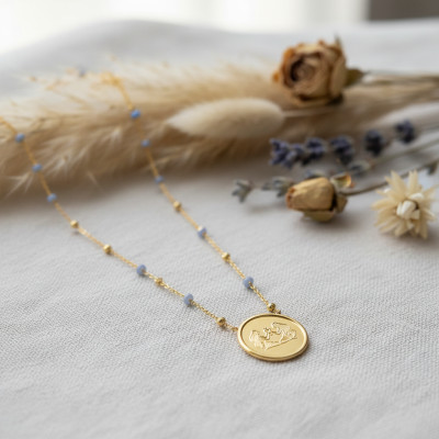 Collier Signe Astrologique Gémeaux, Argent 925 Doré & Email Gris - Vandona