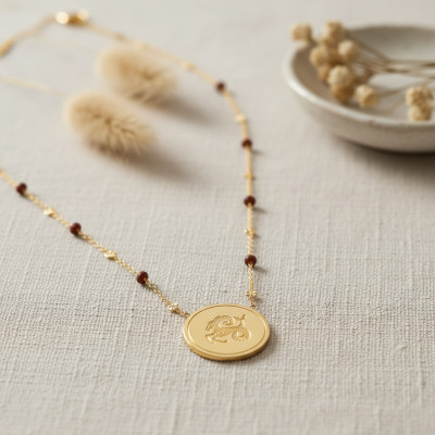 Collier Signe Astrologique Capricorne, Argent 925 Doré & Email Marron - Vandona