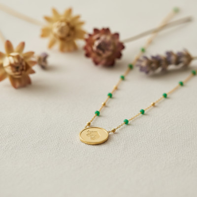 Collier Signe Astrologique Taureau, Argent 925 Doré & Email Vert - Vandona