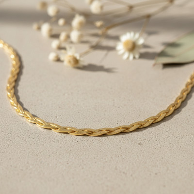 Collier Triple Chevron Tressé, Or Jaune 375, 43 cm - Emanessence