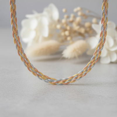 Collier Tressé 3 Ors 375, 5,60 mm, 43 cm - Emanessence