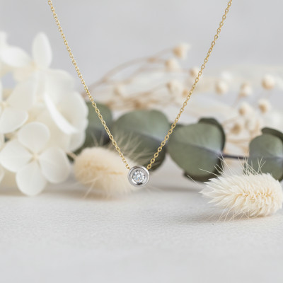 Collier femme diamant clos , 2 Or 9K et diamant - Rosatella