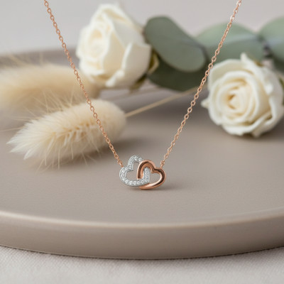 Collier Coeurs Enlacés, 2 Ors 375 & Diamants 0,05 ct - Aurora