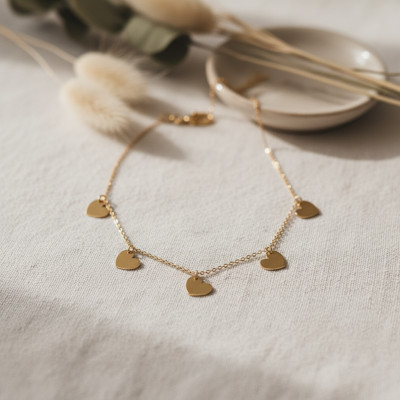 Collier 5 Coeurs, Or Jaune 375, 41 à 43 cm - Emanessence