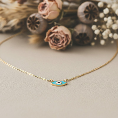 Collier Oeil Porte bonheur Émaillé, Or Jaune 375, 41 à 43 cm - Emanessence