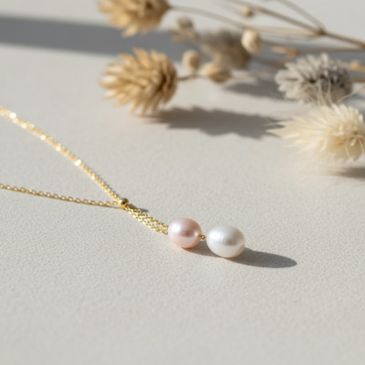 Collier duo perlé 7 mm, Or jaune - Emanessence