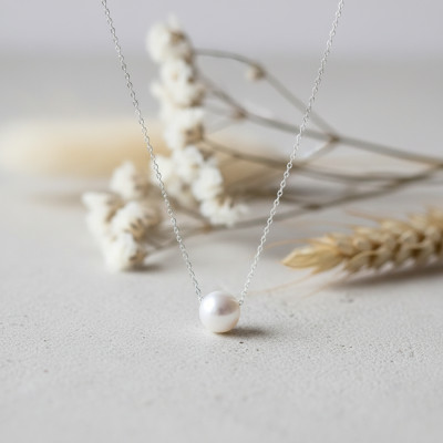 Collier perle blanche 8 mm, Or blanc 375 - Emanessence