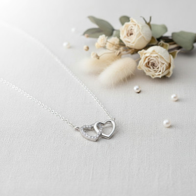 Collier Coeurs Enlacés, Or Blanc 375 & Diamants 0,06 ct - Aurora