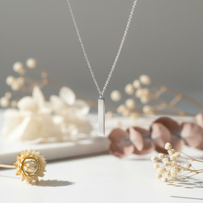 Collier Barre Plaque, Or Blanc 375, 41 à 43 cm - Emanessence