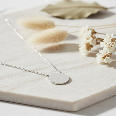 Collier Disque, Or Blanc 375, 41 à 43 cm - Emanessence