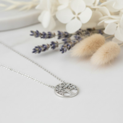 Collier Arbre de vie, Argent rhodié & Oxyde de zircons, 43cm - Emanessence