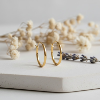 Boucles d'oreilles Créoles fil rond 2 mm, 20 mm Or jaune 750 - Emanessence