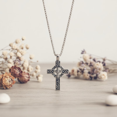 Collier Pendentif Croix, Acier noirci, 55cm - Emanessence