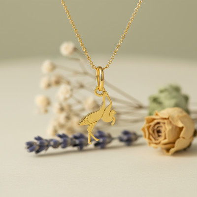 Pendentif Cigogne et bébé, Or jaune - Lucas Lucor