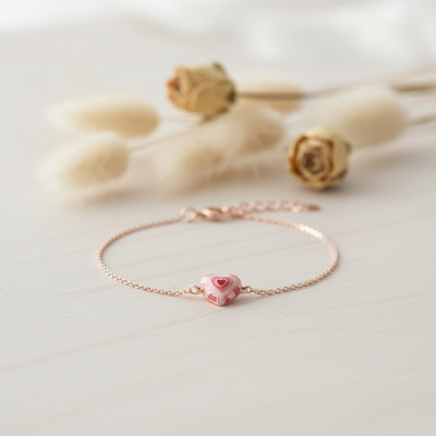 Bracelet Cœur, Laque & Plaqué or rose, 17cm - Bambins