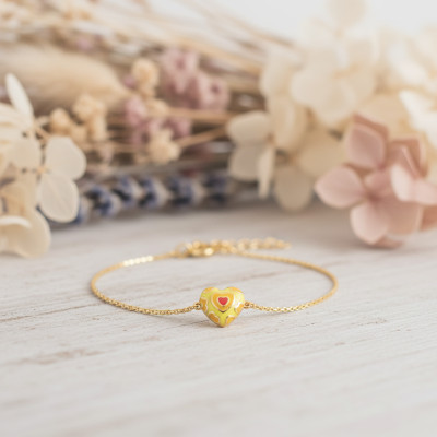 Bracelet Cœur, Laque & Plaqué or jaune, 17cm - Bambins