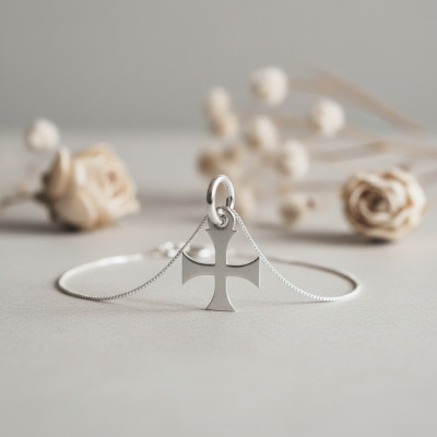 Pendentif Croix des Templiers, Or Blanc, 9x9mm - Vandona