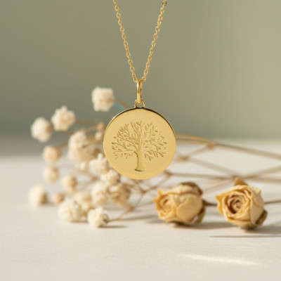 Pendentif Arbre de vie, Or Jaune 750 brillant, 15mm - Emanessence