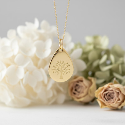 Pendentif Ovale Arbre de vie, Or Jaune 375, 21mm - Emanessence