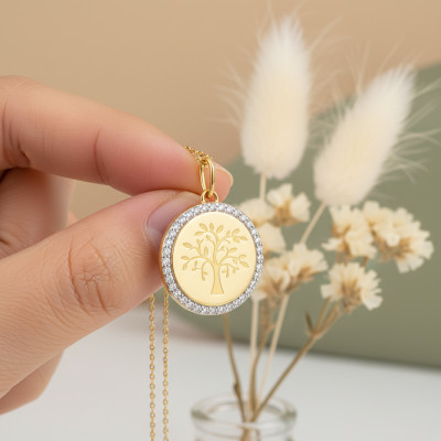 Pendentif Arbre de vie, Or Jaune 375 & Oxydes, 14mm - Emanessence