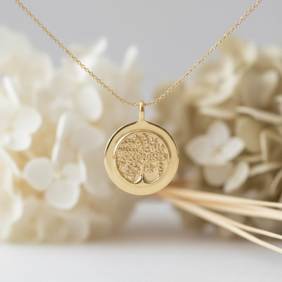 Pendentif Arbre de vie, Plaqué 3 microns Or 750, 18mm - Emanessence
