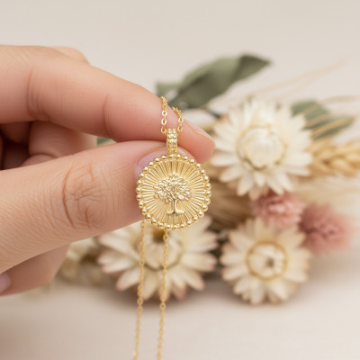 Pendentif Arbre de vie, Plaqué Or 750, 18mm - Emanessence