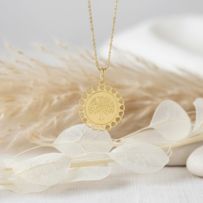 Pendentif Arbre de vie et coeurs, Or Jaune 750, 16mm - Emanessence