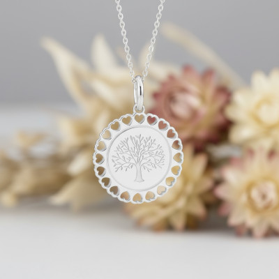 Pendentif Arbre de vie et coeurs, Argent 925, 16mm - Emanessence