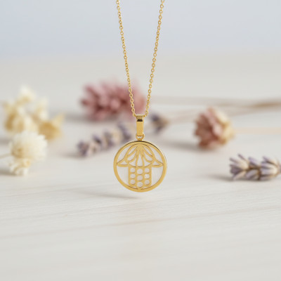 Pendentif Main de Fatima, Or jaune 750 & Nacre - Lumiosa