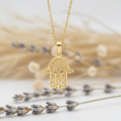 Pendentif Main de Fatma Torsadée, Or Jaune 750, 15x19 mm - Emanessence