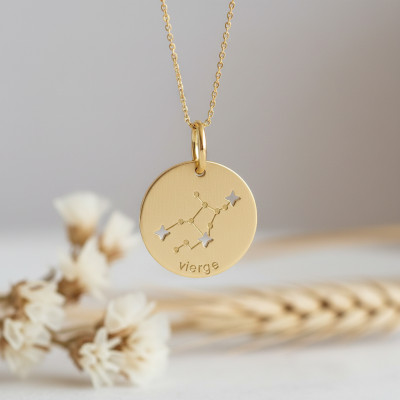 Pendentif Constellation Vierge, Or jaune 750, 14mm - Emanessence