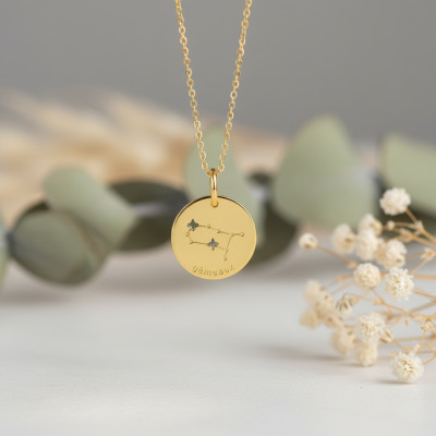 Pendentif Constellation Gémeaux, Or jaune 750, 14mm - Emanessence
