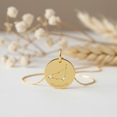 Pendentif Constellation Capricorne, Or jaune 750, 14mm - Emanessence