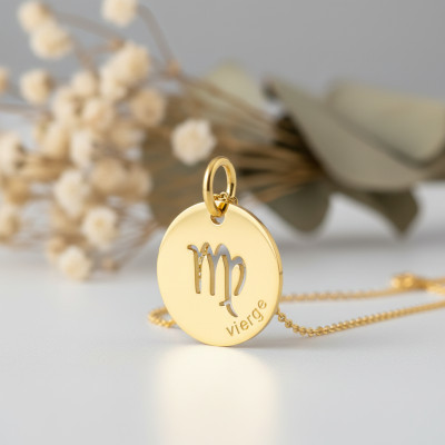 Pendentif Signe Astrologique Vierge, Or jaune 750, 15mm - Emanessence