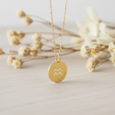 Pendentif Signe Astrologique Verseau, Or jaune 750, 15mm - Emanessence