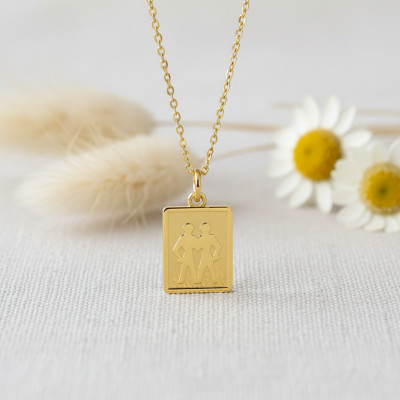 Pendentif zodiaque gémeaux rectangle, Or jaune 750 - Emanessence