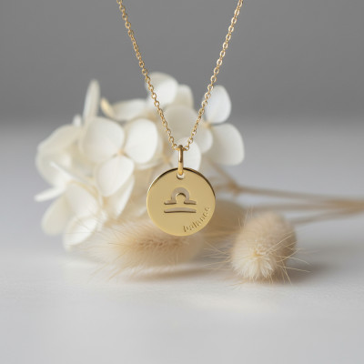 Pendentif Signe Astrologique Balance, Or jaune 750, 15mm - Emanessence