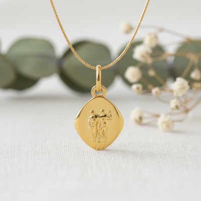 Médaille signe zodiaque Gémeaux, Or Jaune 750, 14x16mm - Emanessence