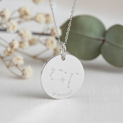 Pendentif Constellation Gémeaux, Argent, 17mm - Emanessence
