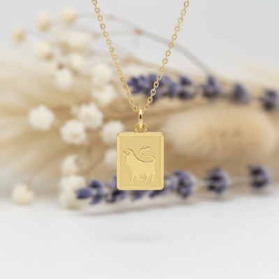Pendentif zodiaque taureau rectangle, Or jaune 750 - Emanessence