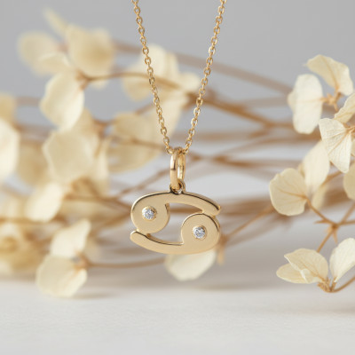 Pendentif Signe Astrologique Cancer, Or jaune 750 & Diamant - Emanessence
