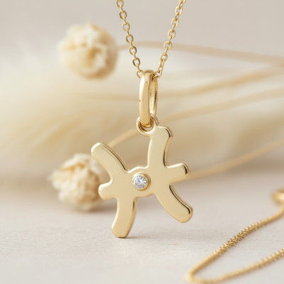 Pendentif Signe Astrologique Poisson, Or jaune 750 & Diamant - Emanessence