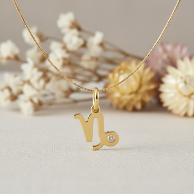 Pendentif Signe Astrologique Capricorne, Or jaune 750 & Diamant - Emanessence