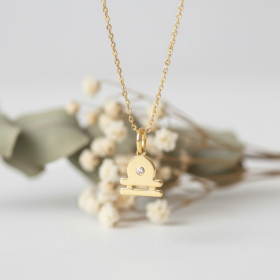 Pendentif Signe Astrologique Balance, Or jaune 750 & Diamant - Emanessence