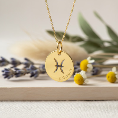 Pendentif Signe Astrologique Poisson, Or jaune 750, 15mm - Emanessence